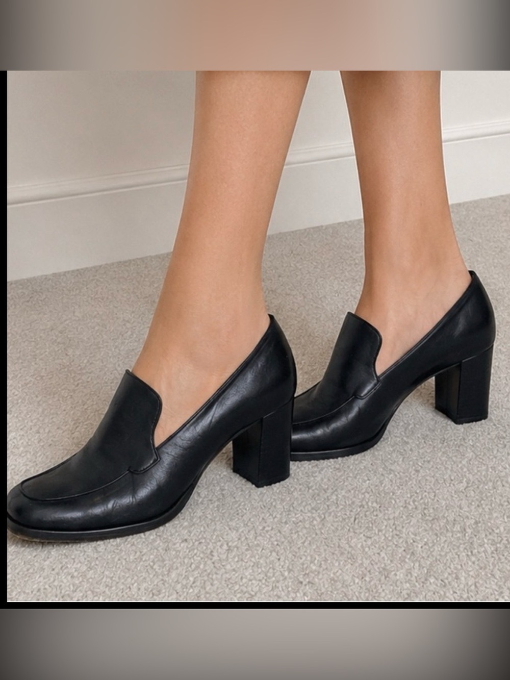 ANTONIO MELANI Navy Leather Block Heel Loafers
